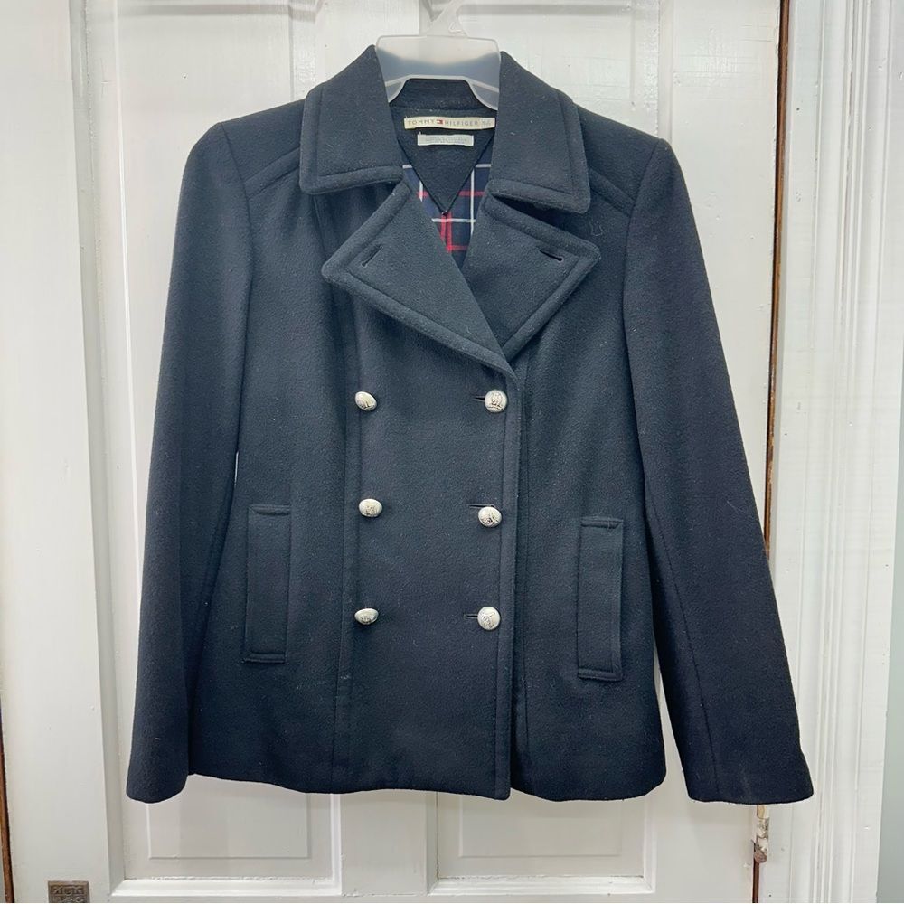 Tommy Hilfiger black wool winter pea coat women's small fully lined.
